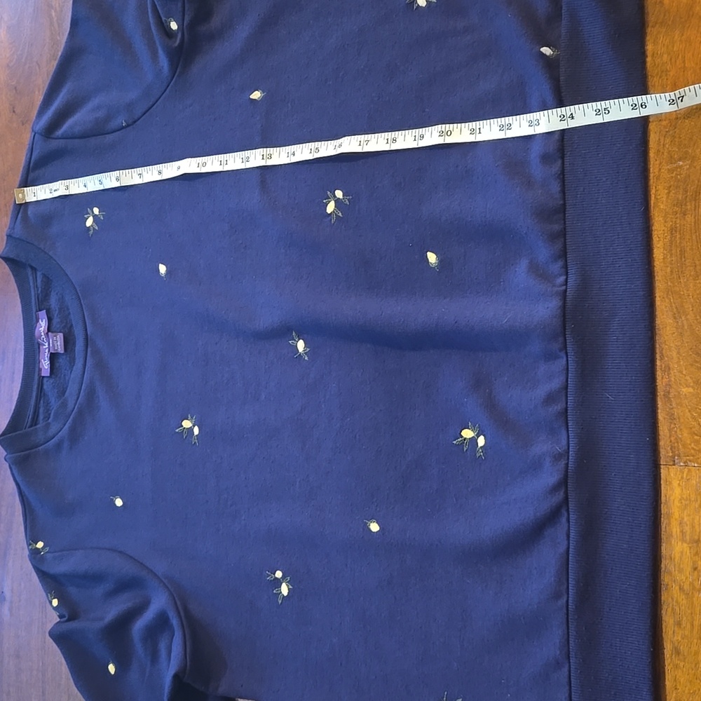 Gloria Vanderbilt Navy Blue Lemon Embroidered Crewneck Sweatshirt Size XXL - Picture 6 of 8